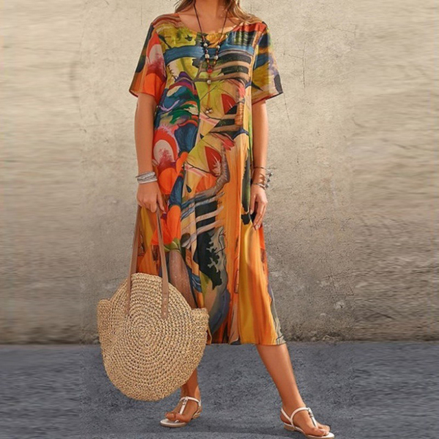Zomerse midi-jurk met moderne print