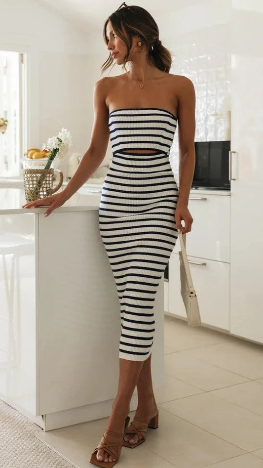 Midi bandeau gebreide jurk marineblauw