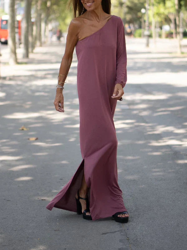 Felicity - Soepelvallende off-shoulder maxi-jurk