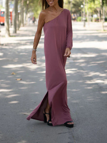 Felicity - Soepelvallende off-shoulder maxi-jurk