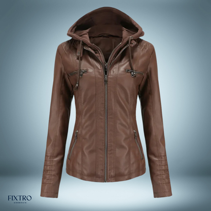 Lyra | Chique en comfortabele leren damesjas met capuchon