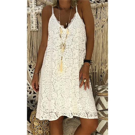 Strapless jurk met kanten details