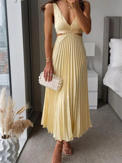 Elegante mouwloze jurk met open rug en een charmant, verfijnd ontwerp voor gelegenheden bij warm weer