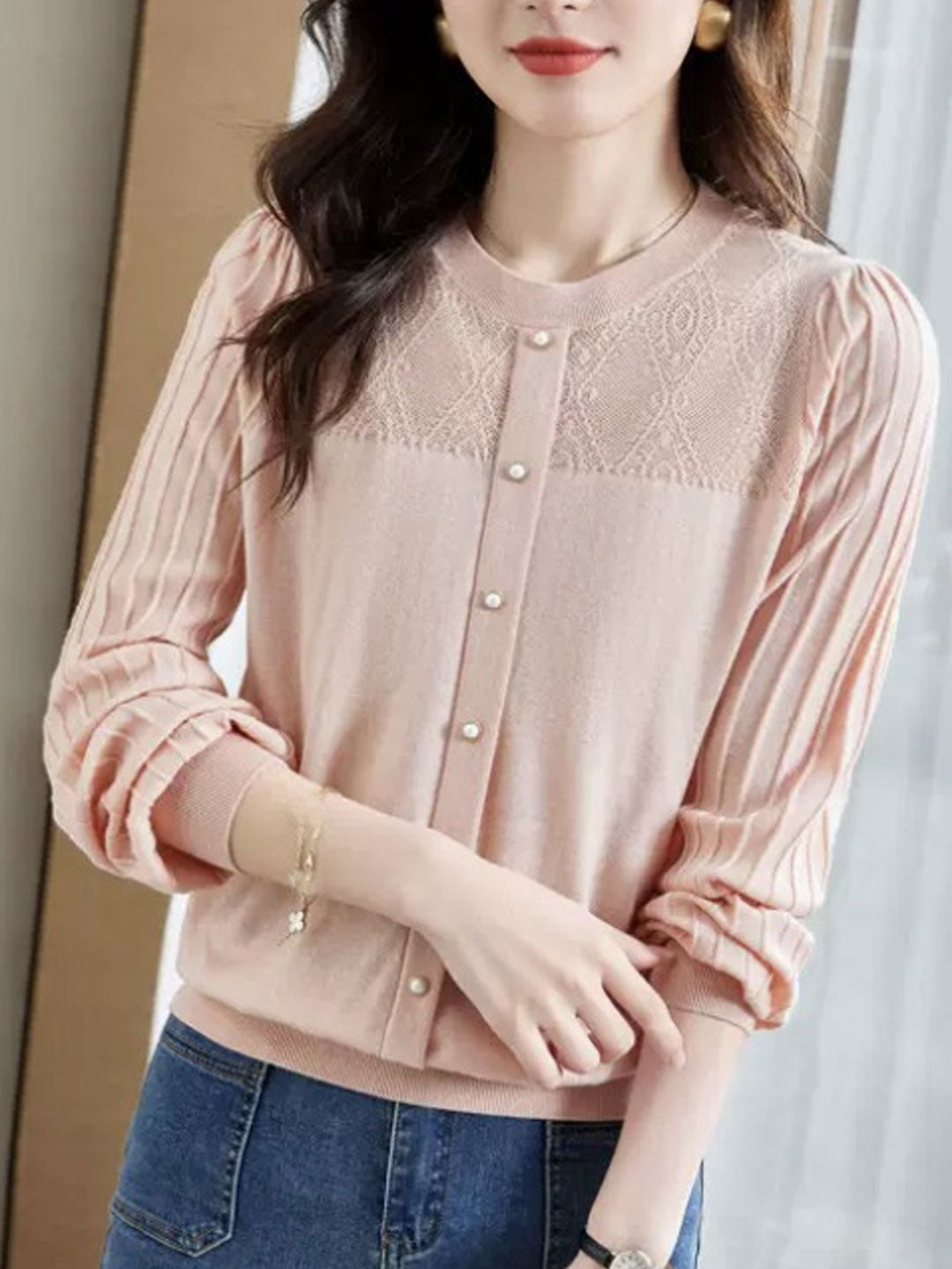 Xivana Blouse | Lange Mouw Blouse met Ronde Hals