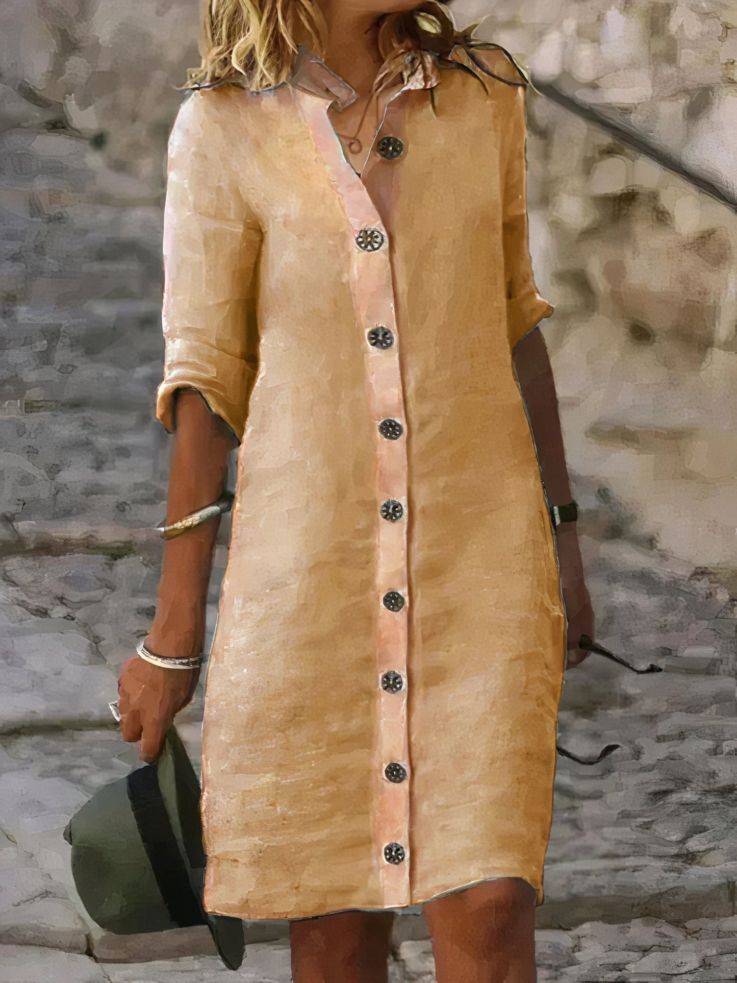 Casual zomerse linnen midi-jurk