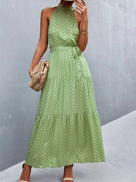 Best verkochte jumpsuit met spaghettibandjes en halflange halslijn met golvende stippenprint
