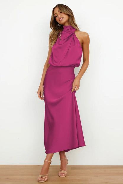 Elegante lange jurk met asymmetrische halslijn en verfijnd design