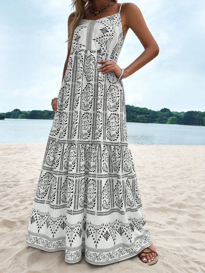 Tropical Vibes: damesjurk met gerimpelde zoom en groene print