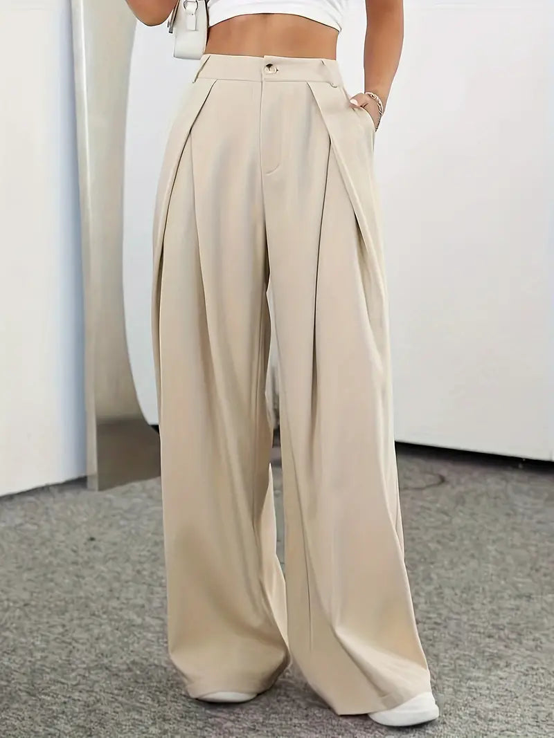 Effen bandplooibroek met hoge taille voor dames