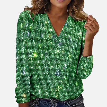 LuxeVibe™ V-hals blouse met diamanten