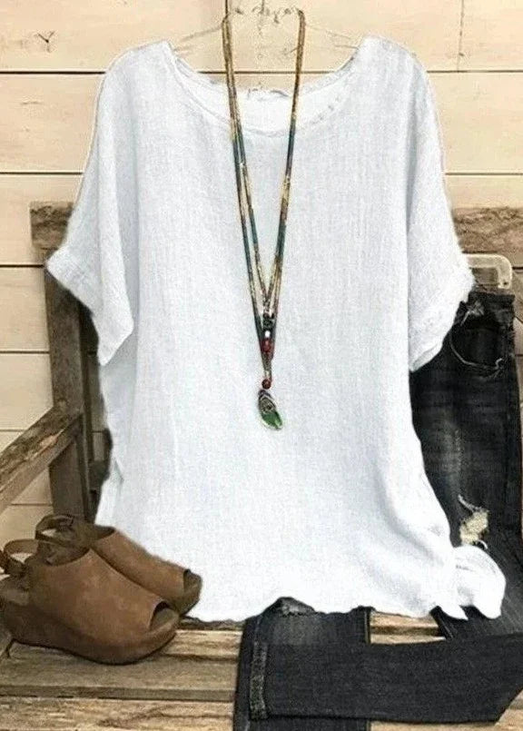 Anna - Effen blouse met korte mouwen en ronde hals