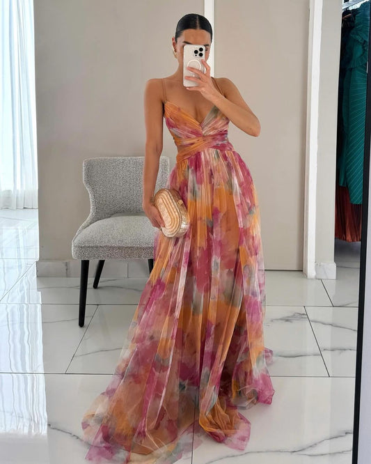 Elegante lange jurk met bloemenprint