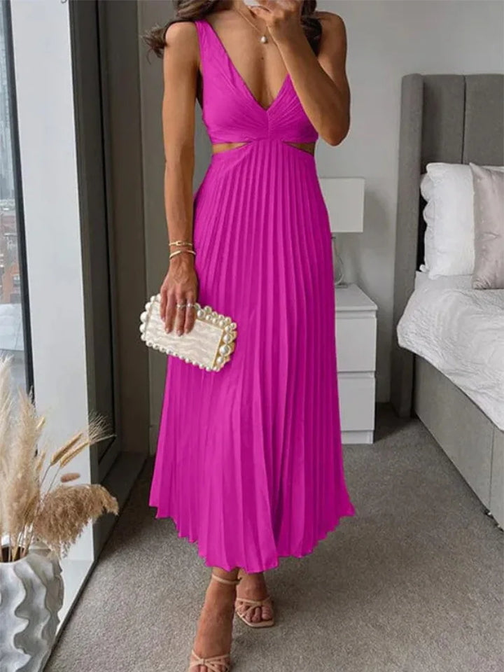 Elegante mouwloze jurk met open rug en een charmant, verfijnd ontwerp voor gelegenheden bij warm weer