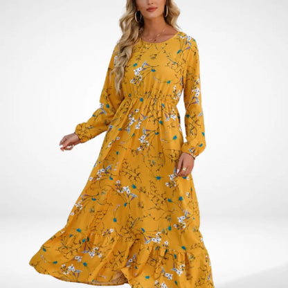 Losse lange jurk met bloemenprint en lange mouwen