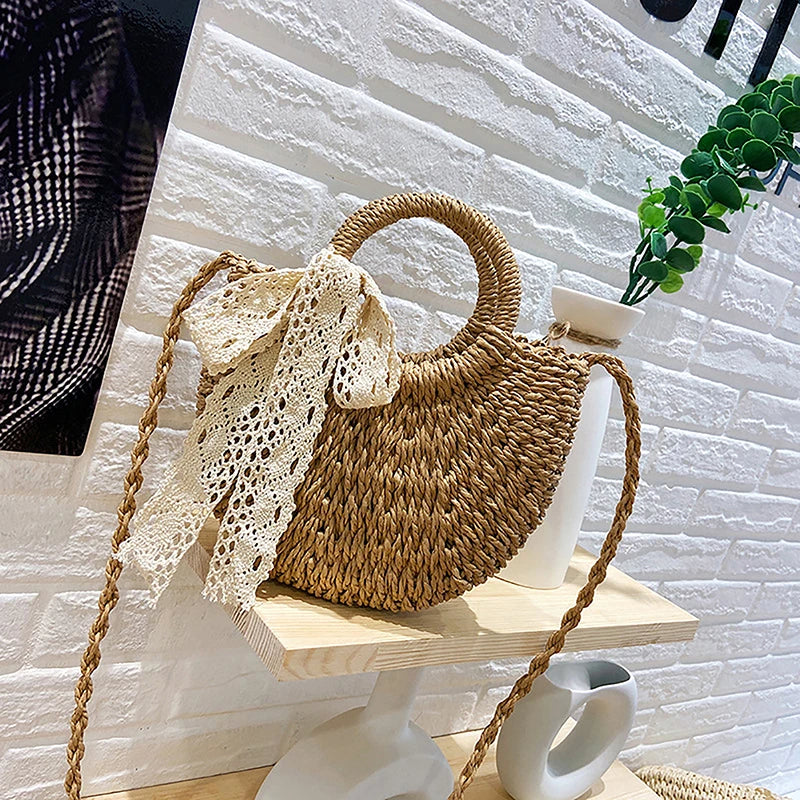 Melody - Bruine holle rieten tas