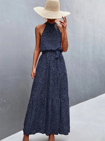 Best verkochte jumpsuit met spaghettibandjes en halflange halslijn met golvende stippenprint