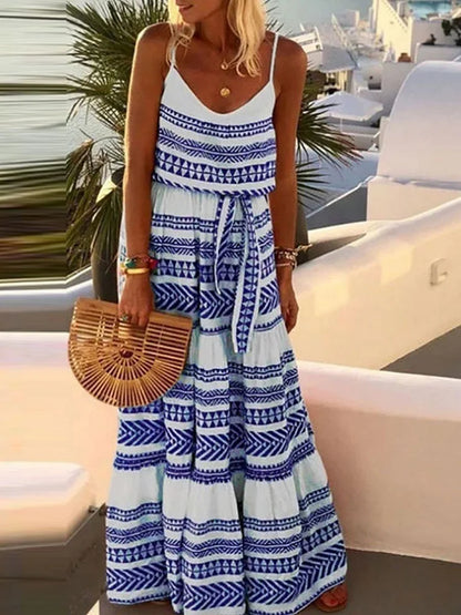 Bohemian strandjurk met print in V-vorm en halslijn