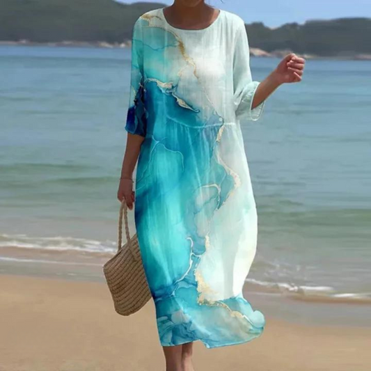 Elegante jurk die de buik bedekt