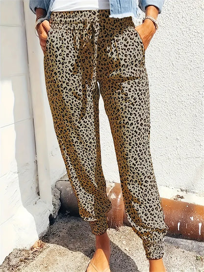 Casual joggingbroek met luipaardprint en vaste zoom