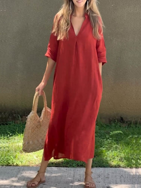Elegante maxi-jurk met V-hals en losse silhouet