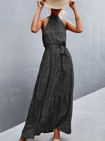 Best verkochte jumpsuit met spaghettibandjes en halflange halslijn met golvende stippenprint