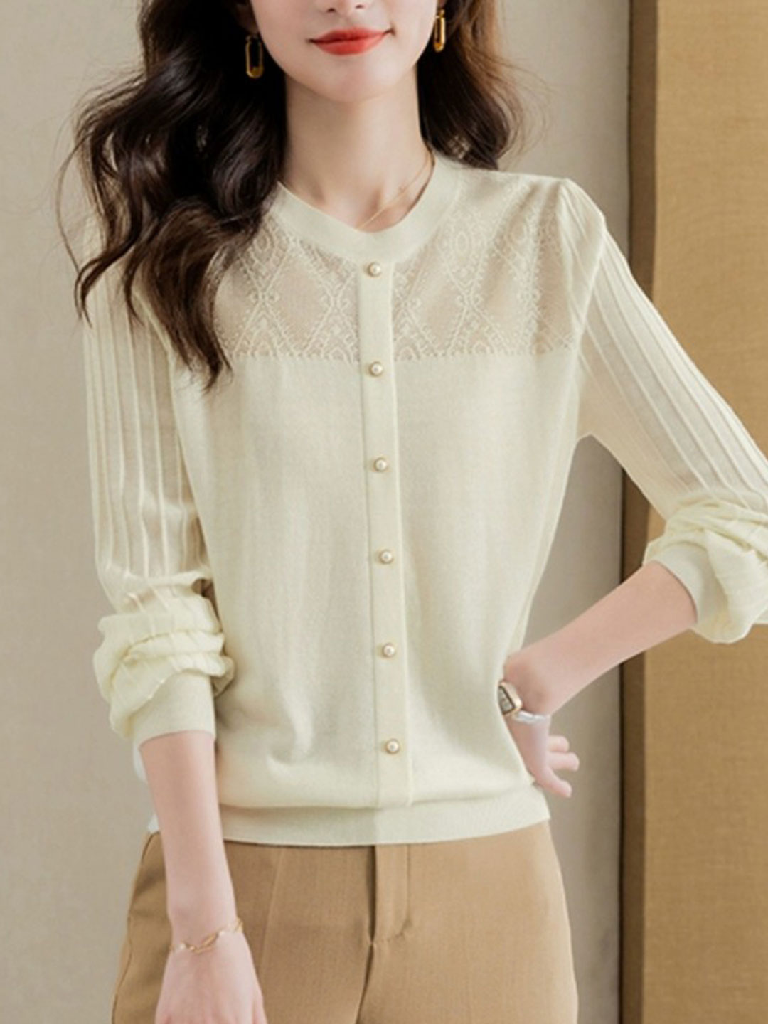 Xivana Blouse | Lange Mouw Blouse met Ronde Hals