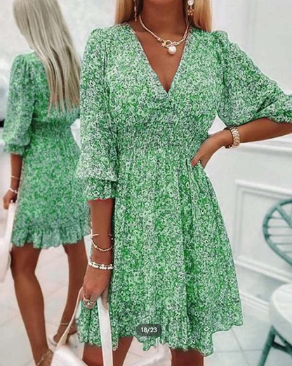 Bohemian bloemenjurk met korte mouwen