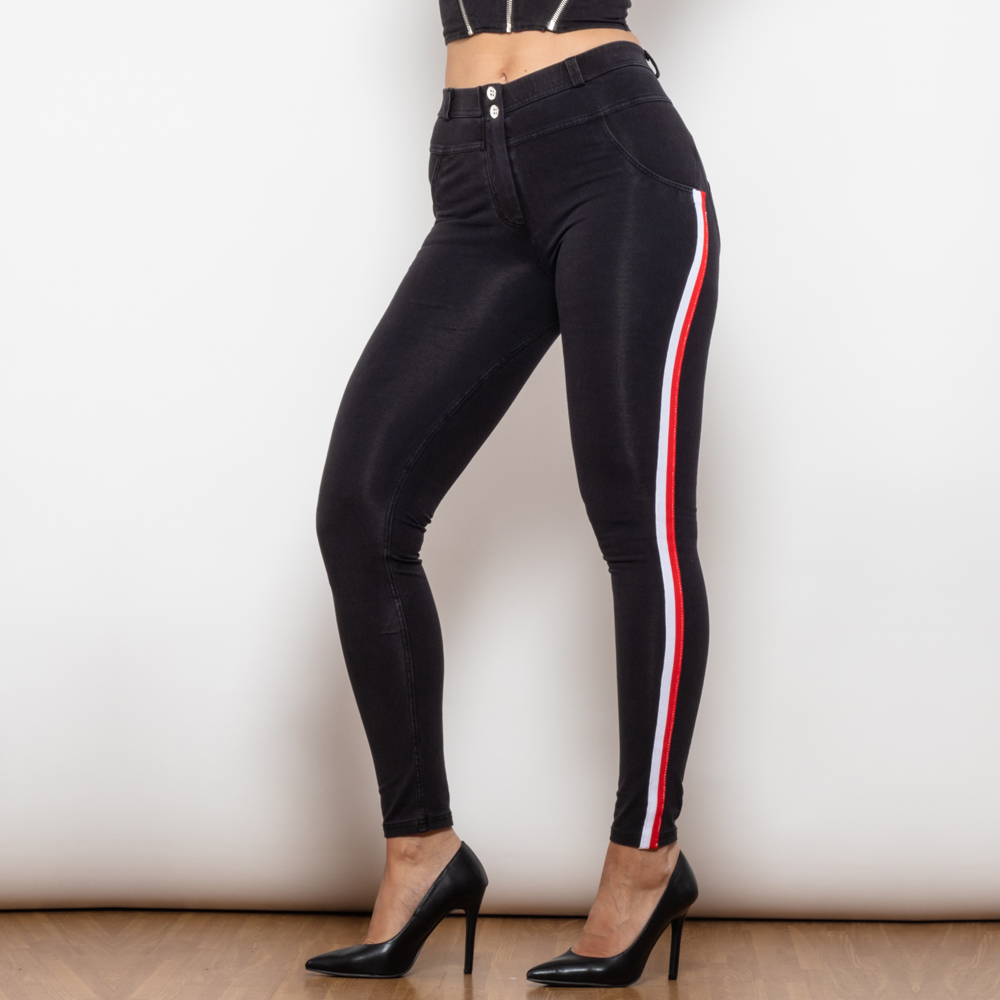 Witte en rode gestreepte skinny jeans voor dames