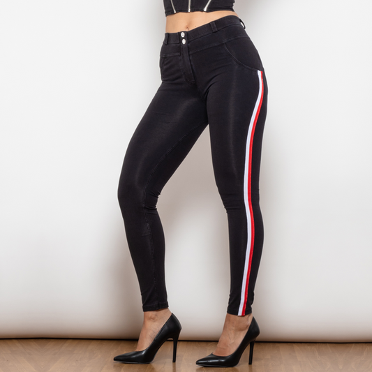 Witte en rode gestreepte skinny jeans voor dames