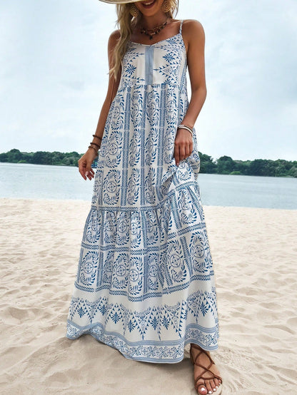 Tropical Vibes: damesjurk met gerimpelde zoom en groene print