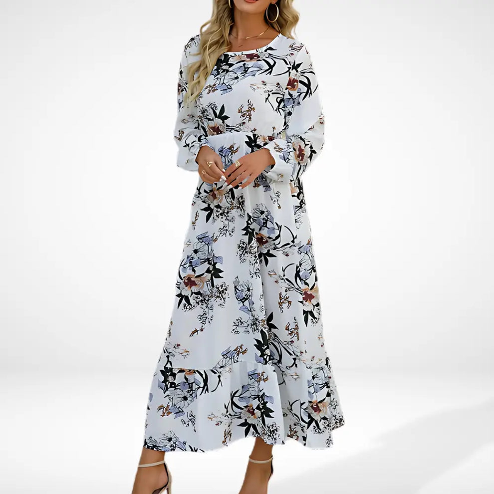 Losse lange jurk met bloemenprint en lange mouwen