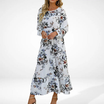 Losse lange jurk met bloemenprint en lange mouwen