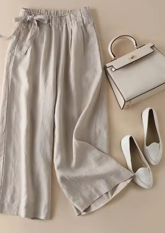 Recht gesneden broek met kaki strik en hoge elastische taille
