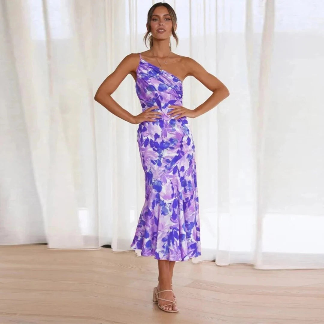Asymmetrische lange jurk met bloemenprint voor speciale gelegenheden