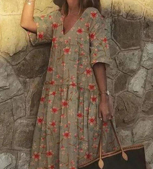 Casual jurk met V-hals en bloemenprint