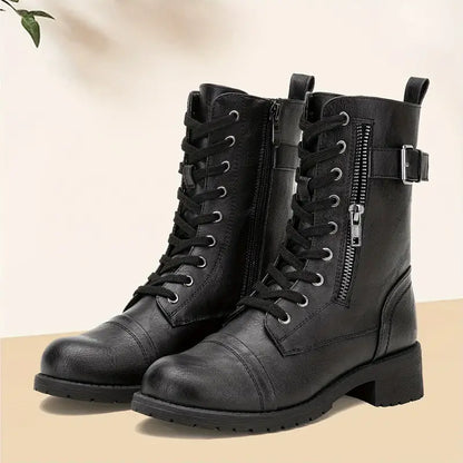 Modieuze Lace-Up Laarzen met Rits aan de Zijkant