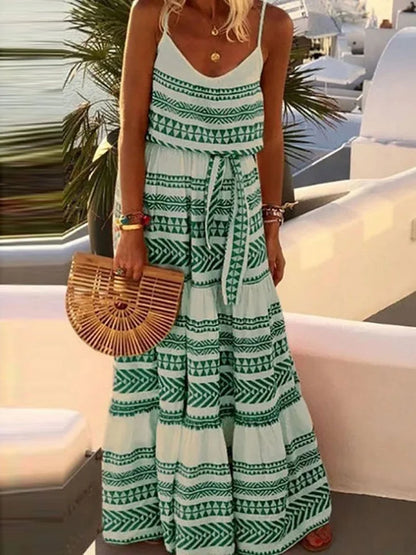 Bohemian strandjurk met print in V-vorm en halslijn