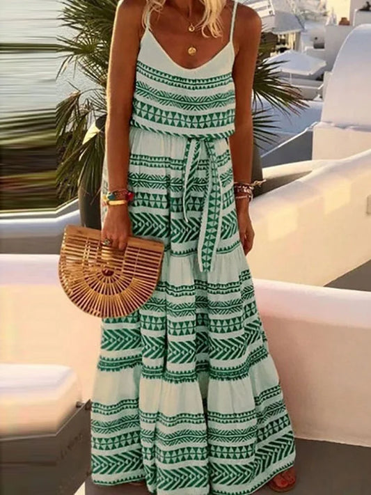 Bohemian strandjurk met print in V-vorm en halslijn