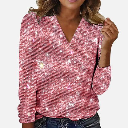 LuxeVibe™ V-hals blouse met diamanten