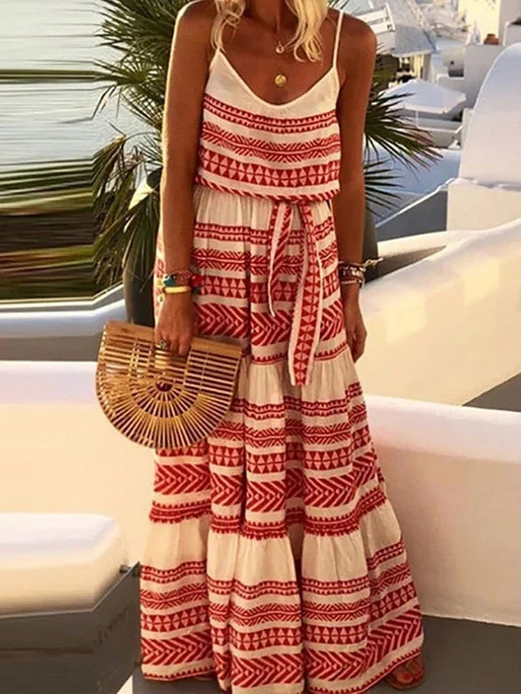 Bohemian strandjurk met print in V-vorm en halslijn
