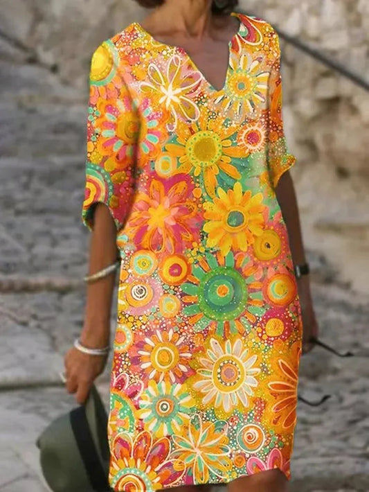 Bloemen midi-jurk met V-hals en tijdloze elegantie