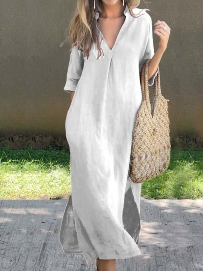 Elegante maxi-jurk met V-hals en losse silhouet