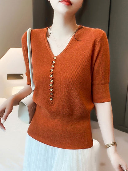 Ciska Top | Casual V-Hals Knoop Gebreide Top