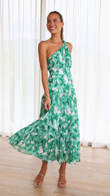 Asymmetrische lange jurk met bloemenprint voor speciale gelegenheden
