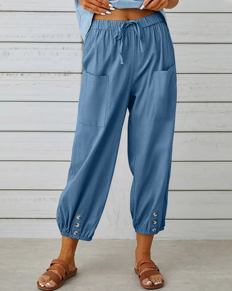 Camille - Comfortabele cargo broek met trekkoord en knopen