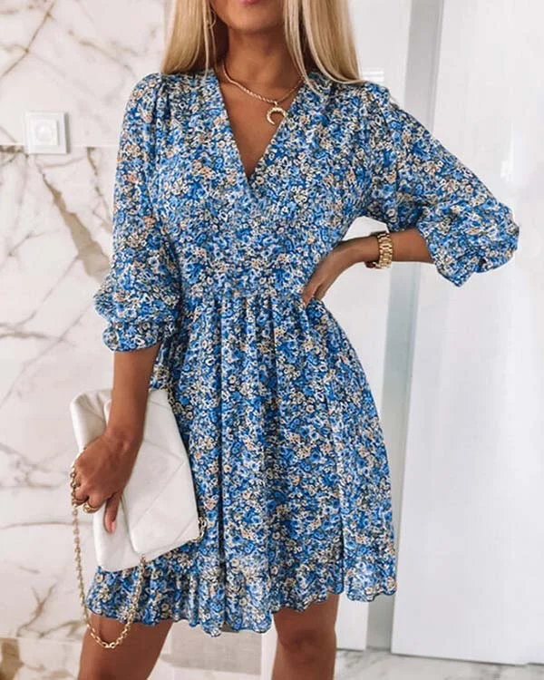 Bohemian bloemenjurk met korte mouwen