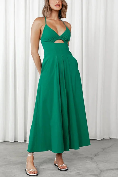 Maxi-jurk met open rug en V-hals