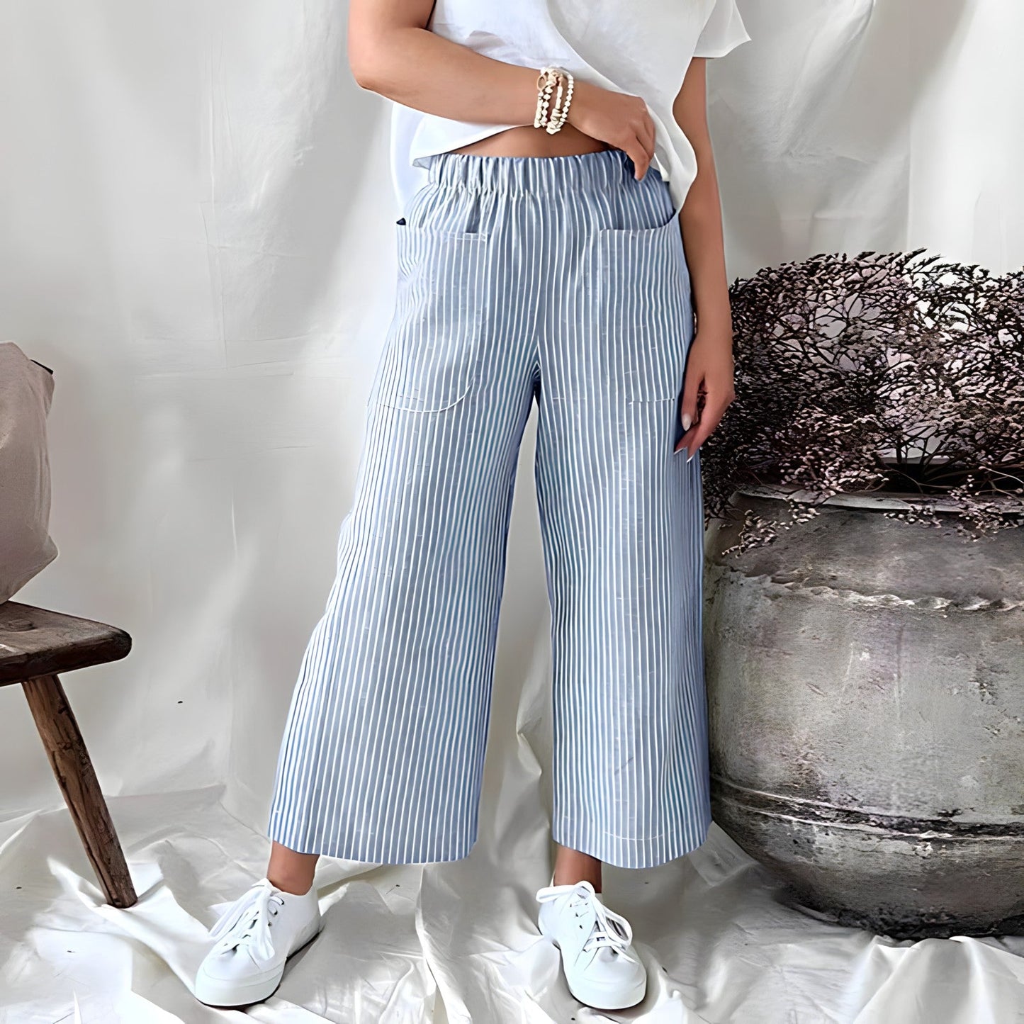 Gestreepte cropped broek met zakken