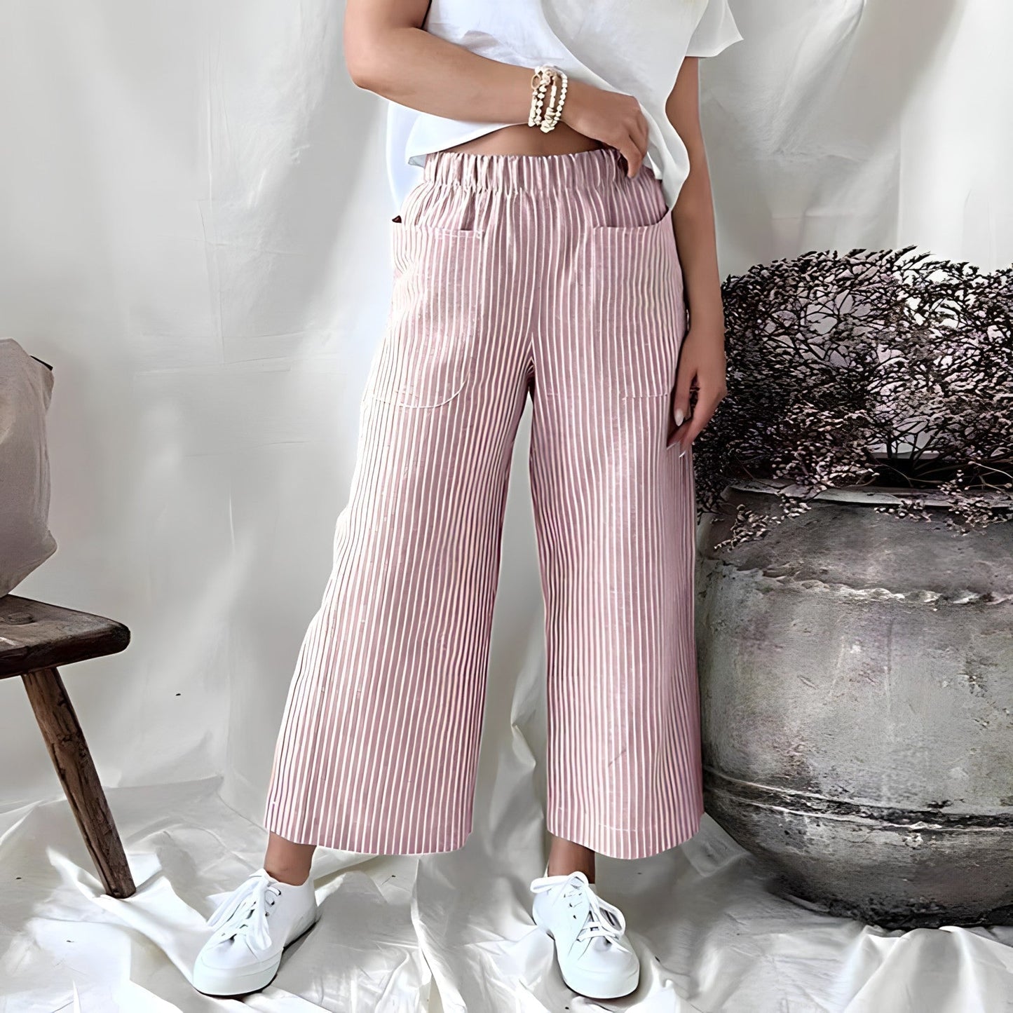 Gestreepte cropped broek met zakken