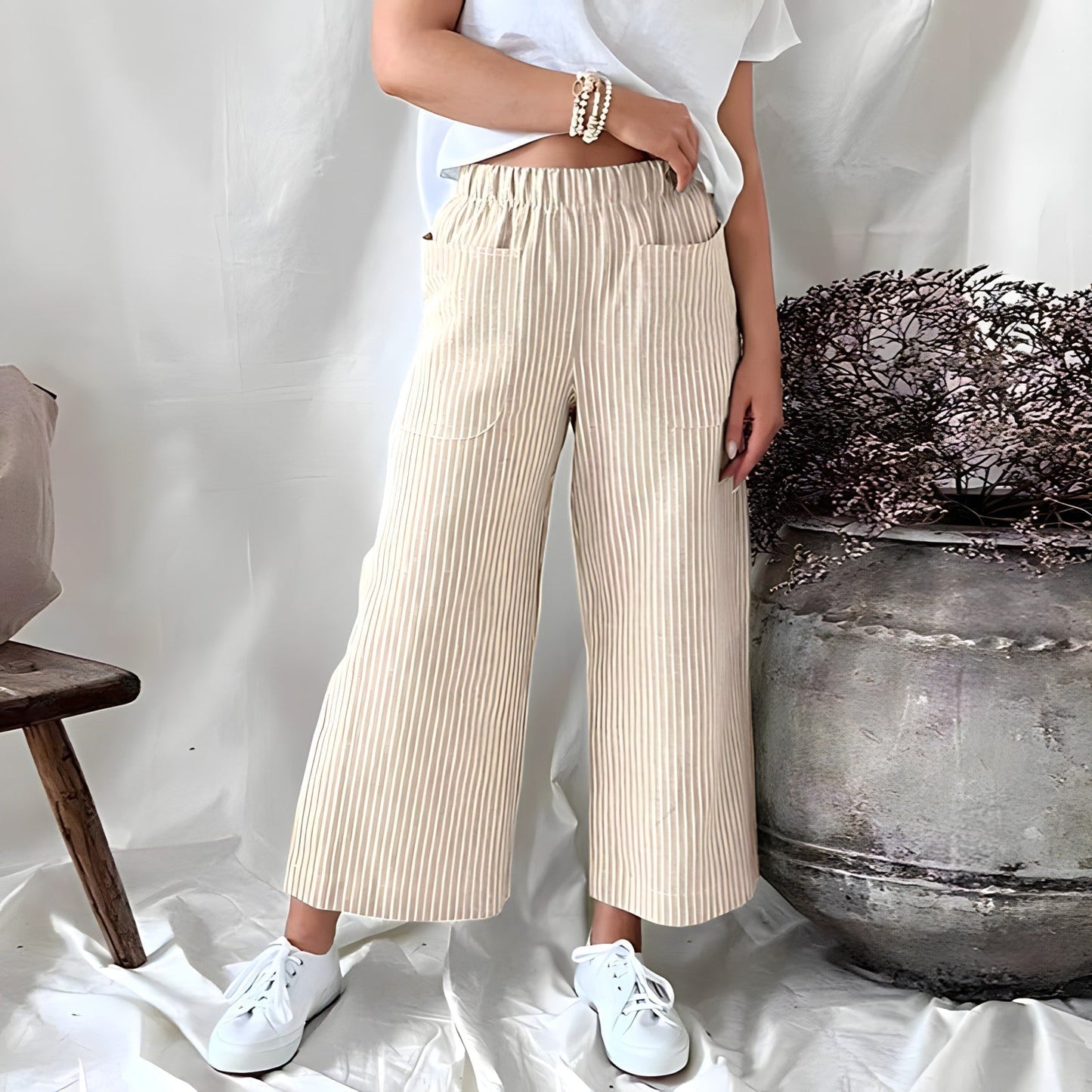 Gestreepte cropped broek met zakken